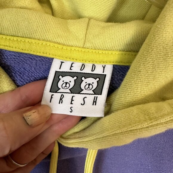 Teddy Fresh Color block Hoodie Sweatshirt Small Purple Pink 1990s Style - Picture 3 of 10